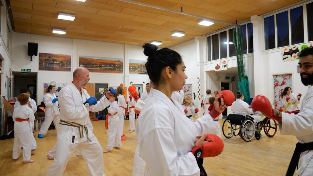 JKS Clyde Students Training Shotokan Karate during a group class in Helensburgh
