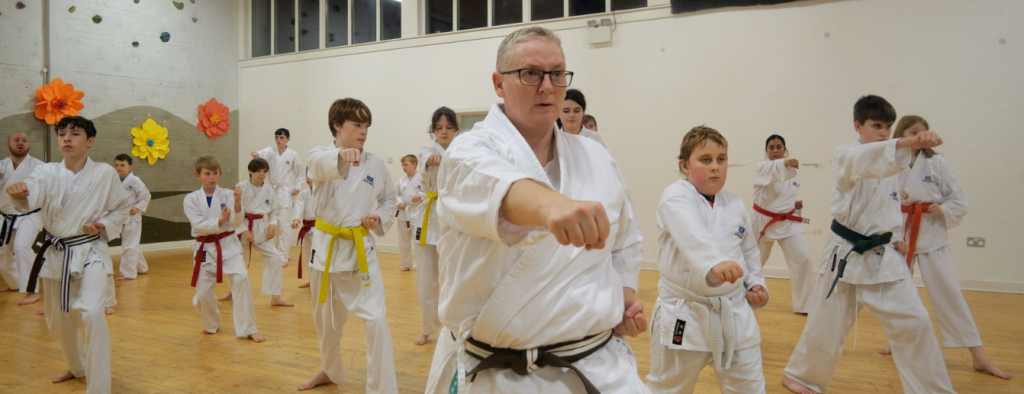 JKS Clyde students practising karate during a class in Garelochhead